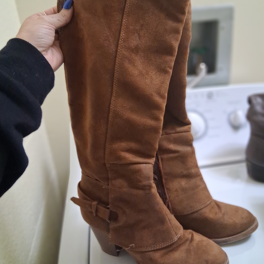 Brown Suede Knee-High Boots